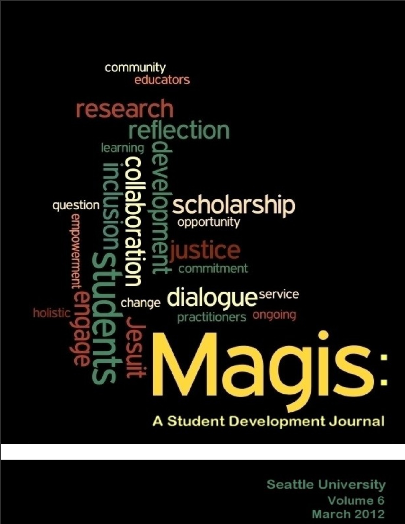 Issue cover of words highlighting themes of student development