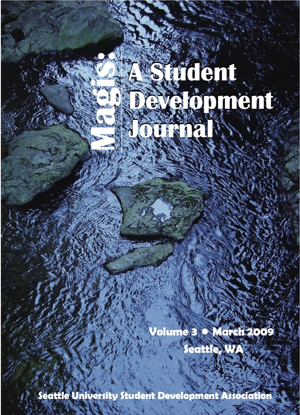 Issue cover graphic of stones in water